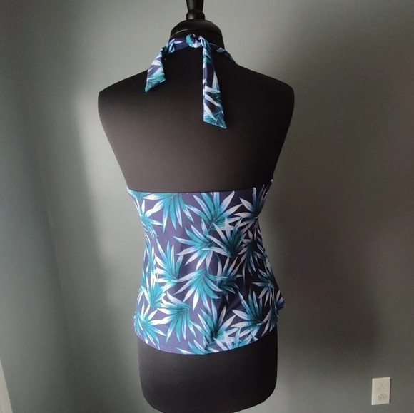 *NWOT* Coastal Blue Palm Leaf Halter Tankini - Picture 4 of 4